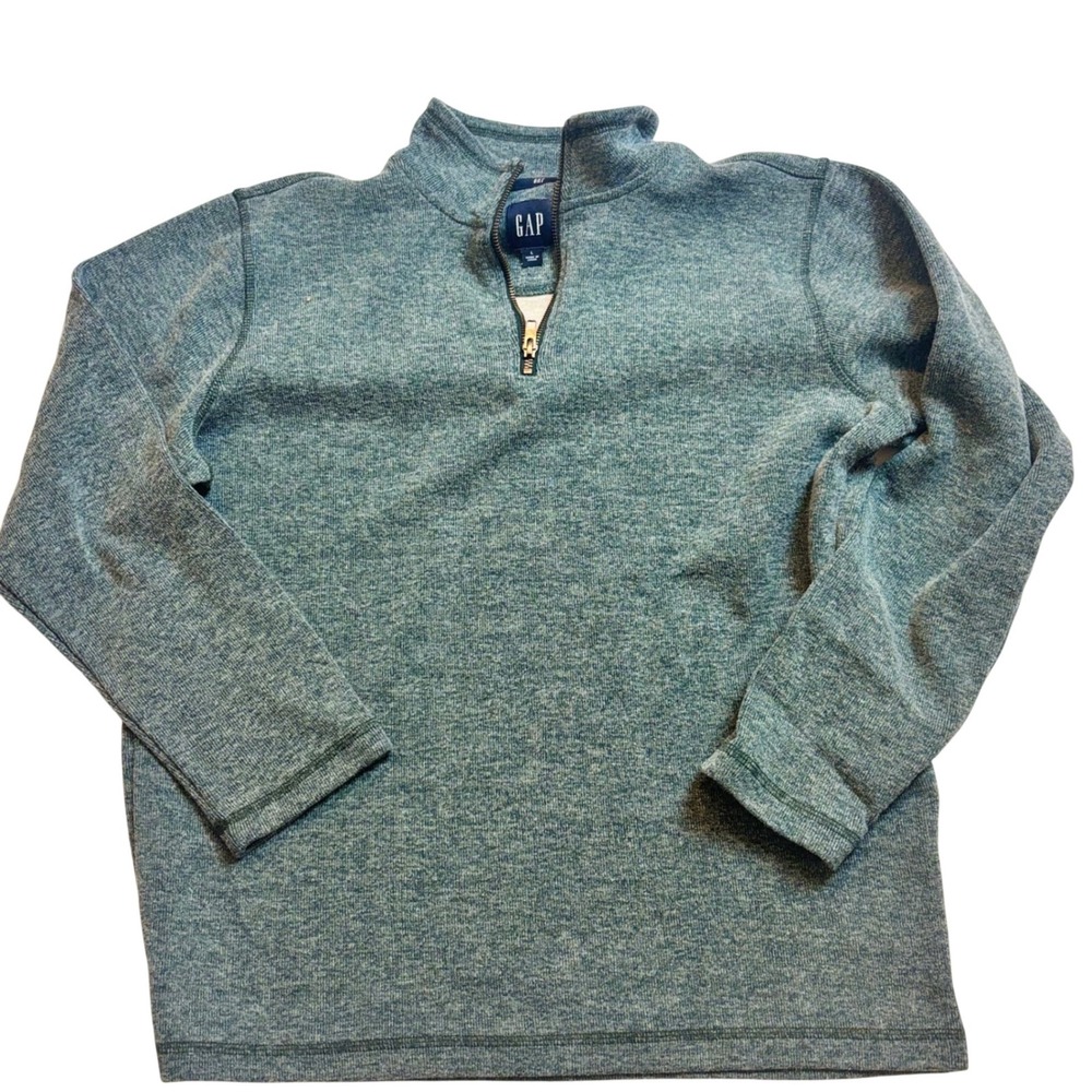 Gap Mens Quarter Zip Pullover Sweater Heathered‎ Green Blue Mock Neck Large Prep